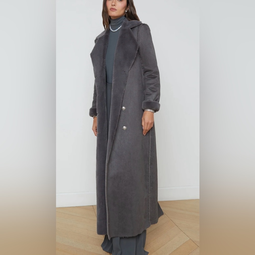 L'AGENCE Citron Maxi Coat - Vegan Shearling - Dark Grey - NWT - Picture 2 of 10